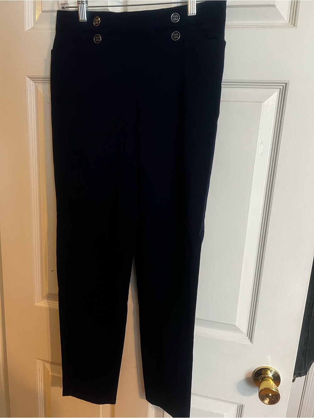 Madison Black Straight-Leg High-Waist Button Pants